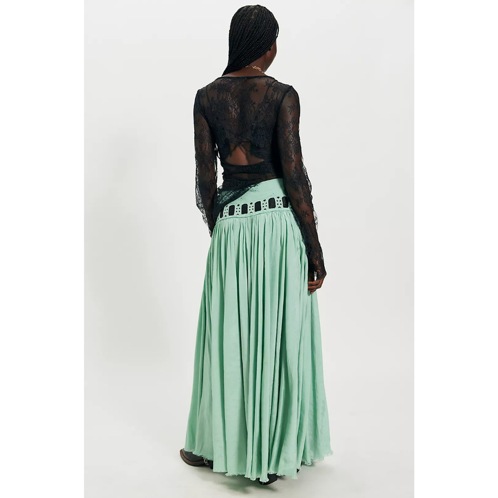 Free People HARLOW A-Line Ribbon Bow Maxi Skirt in Mint Green Size S NWOT $198 - Picture 3 of 8